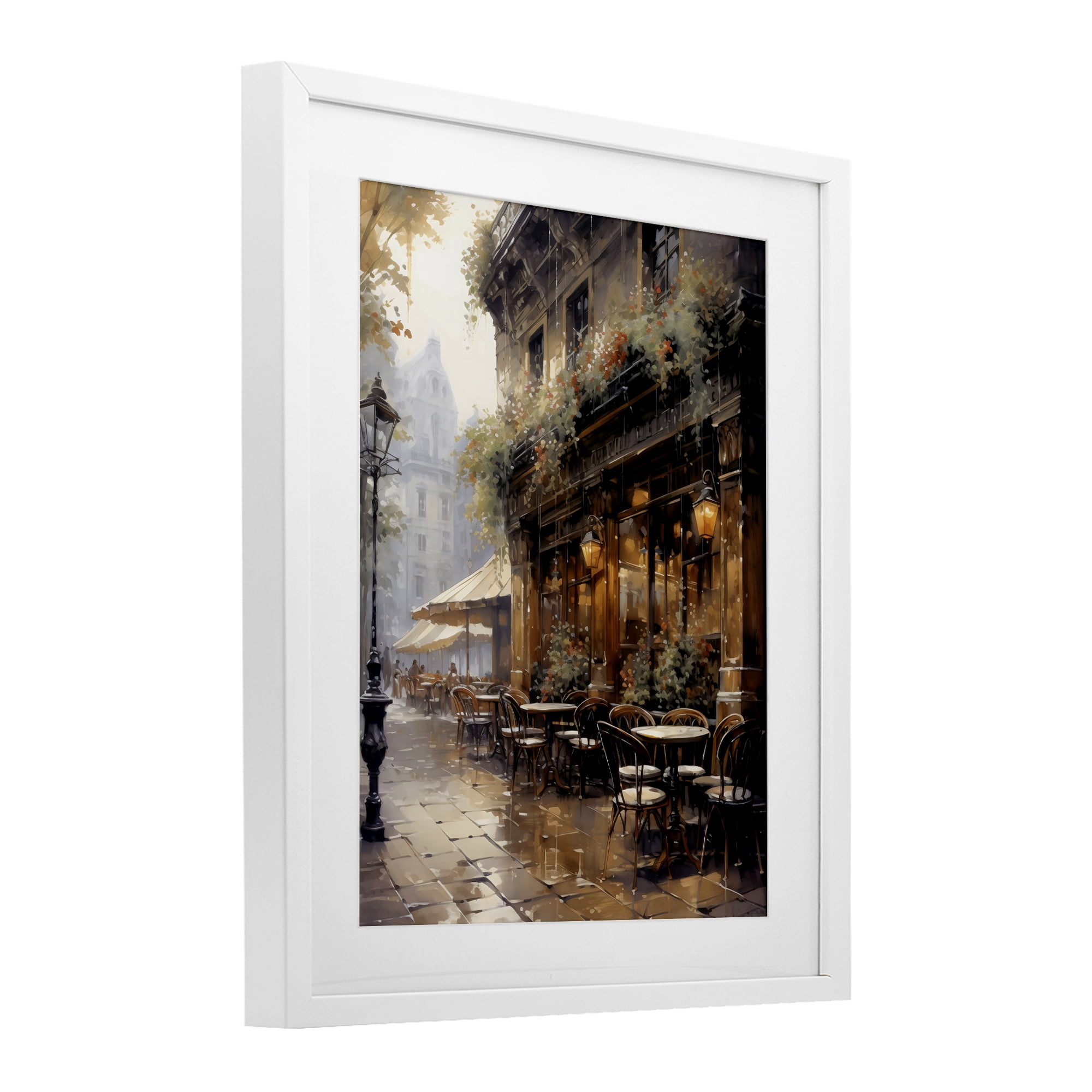 Stupell Industries Paris Street Cafe in Rain White Framed Print Under Glass, design by Creative Studio