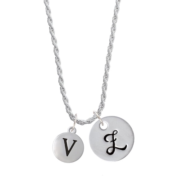Delight Jewelry Silvertone Capital Letter - V - Pebble Disc - Silvertone Script Initial Disc - Z - Charm Necklace, 20"+3"