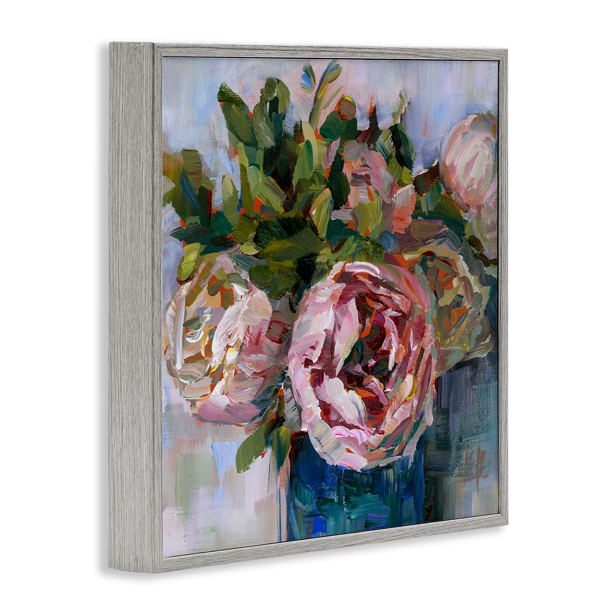 Stupell Industries Full Ranunculus Bouquet Botanical & Floral Painting Gray Framed Art Print Wall Art, 24 x 24