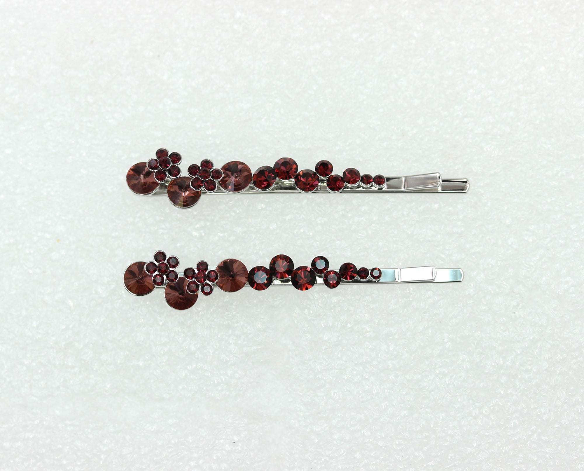 Faship  A Pair Of Burgundy Premium Rhinestone Crystal Floral Hair Clips Pins 2 Pcs
