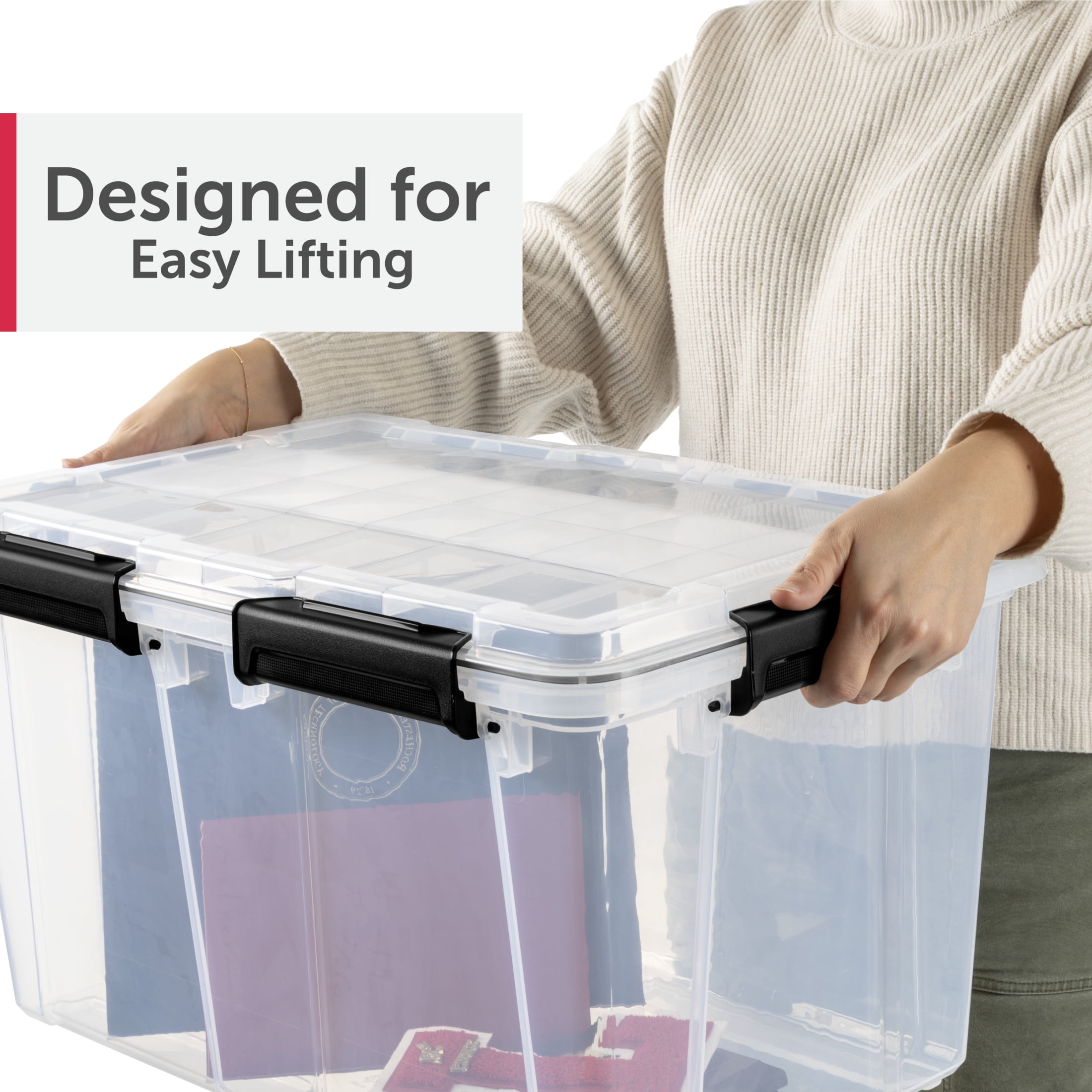 Sterilite Gasket Box, 54 Quart IP68 WaterProof Clear Plastic Storage Bin with Lid, Gasket Seal and Durable Latches, Black