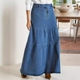 thumbnail image 2 of GEWSEY Women Casual Denim Maxi Skirt Elastic High Waist Tiered A Line Long Jean Skirt Y2k Western Patchwork 2025 (Blue, S), 2 of 6