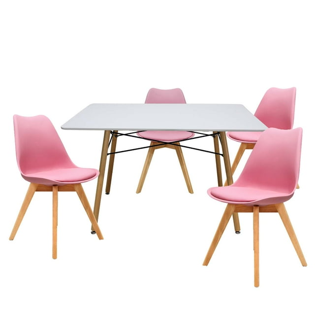 Set de Comedor Oslo Mundo In Melamina 120 Blanco 4 sillas Frankfurt Rosa