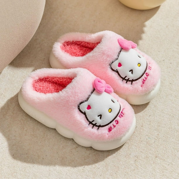 Zapatillas Kawaii Sanrio Hello Kitty antideslizantes cálidas dibujos animados Anime hogar Otoño e Invierno niñas pantuflas de felpa regalos de felpa