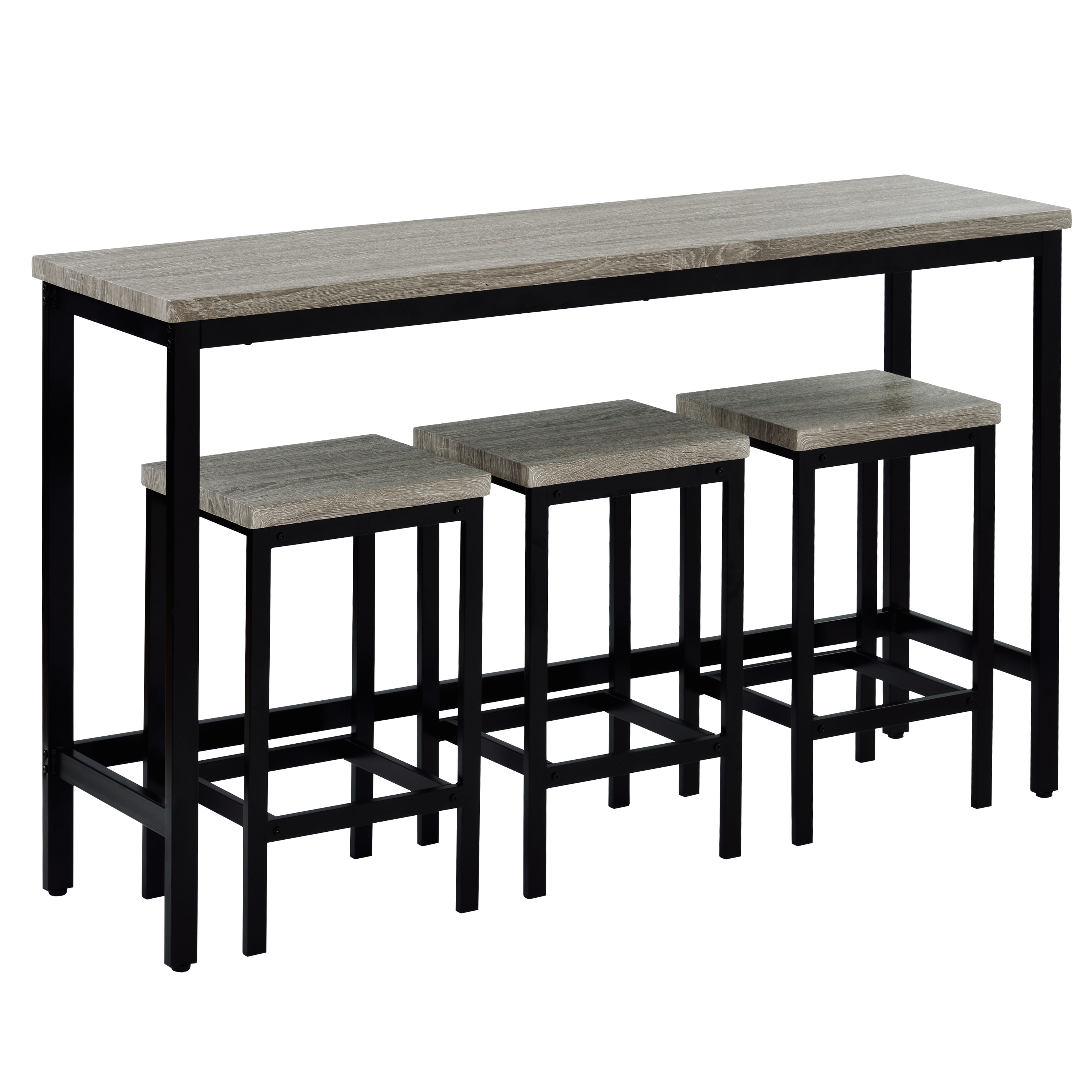 Euroco 3-Piece Counter Height Dining Table Set for 3, 60.2" Farmhouse Extra Long Kitchen Table with Footrest and 3 Stools,Side Table Entryway Table for Kitchen Living Room,Grey