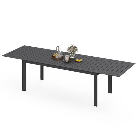 May in Color Aluminum Expandable Patio Dining Table with Smooth Sliding Track - 82"-121", Grey