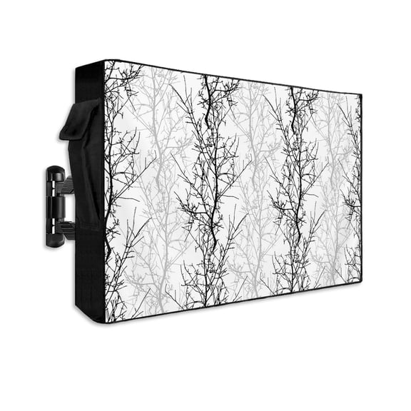 Outdoor TV Cover 60 to 65 Inch Weatherproof, Black Grey Minimalist Tree Waterproof TV Screen Protector for Outside Decor with Zipper and Pocket 58"L x 37"H , Vintage Branch