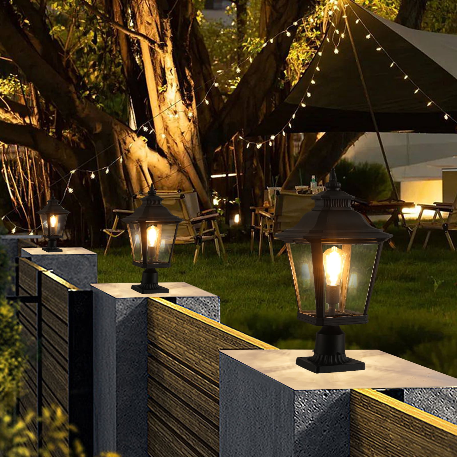 21"(H) 1-Pack Outdoor Post Lantern Light – Vintage Black Metal & Clear Glass Pillar Lamp for Garden, Gate, Driveway, and Pathway Lighting with Elegant Design (Bulb Not Included)