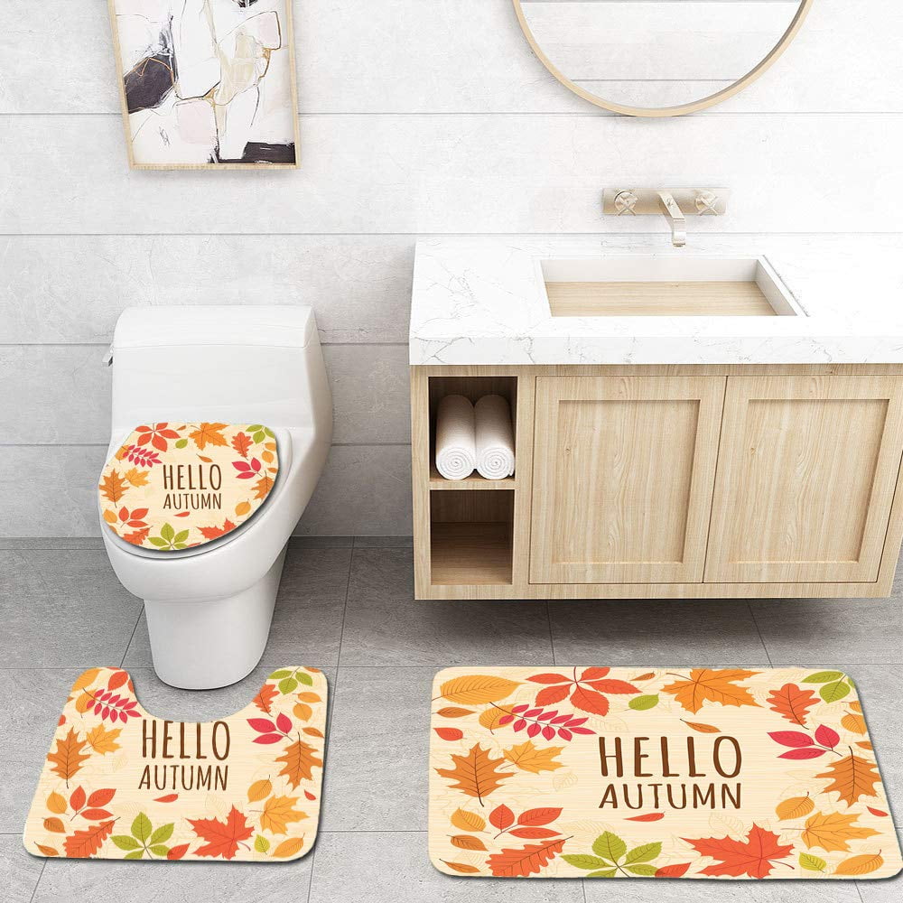 PUDMAD Autumn Leaves 3 Piece Bathroom Rugs Set Bath Rug Contour Mat and