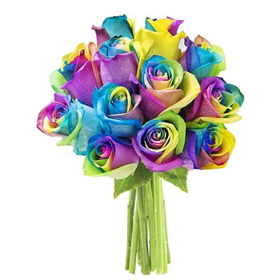 KaBloom : Bouquet of Fresh 12 Rainbow Roses, Next-Day Delivery, Gift for all occasions