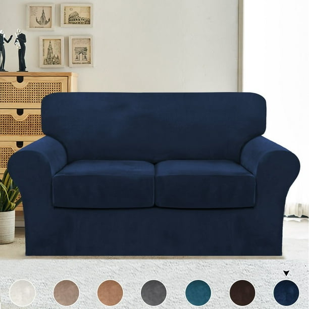 Turquoize 3Piece Velvet High Stretch Separate Cushion Sofa Slipcover(1