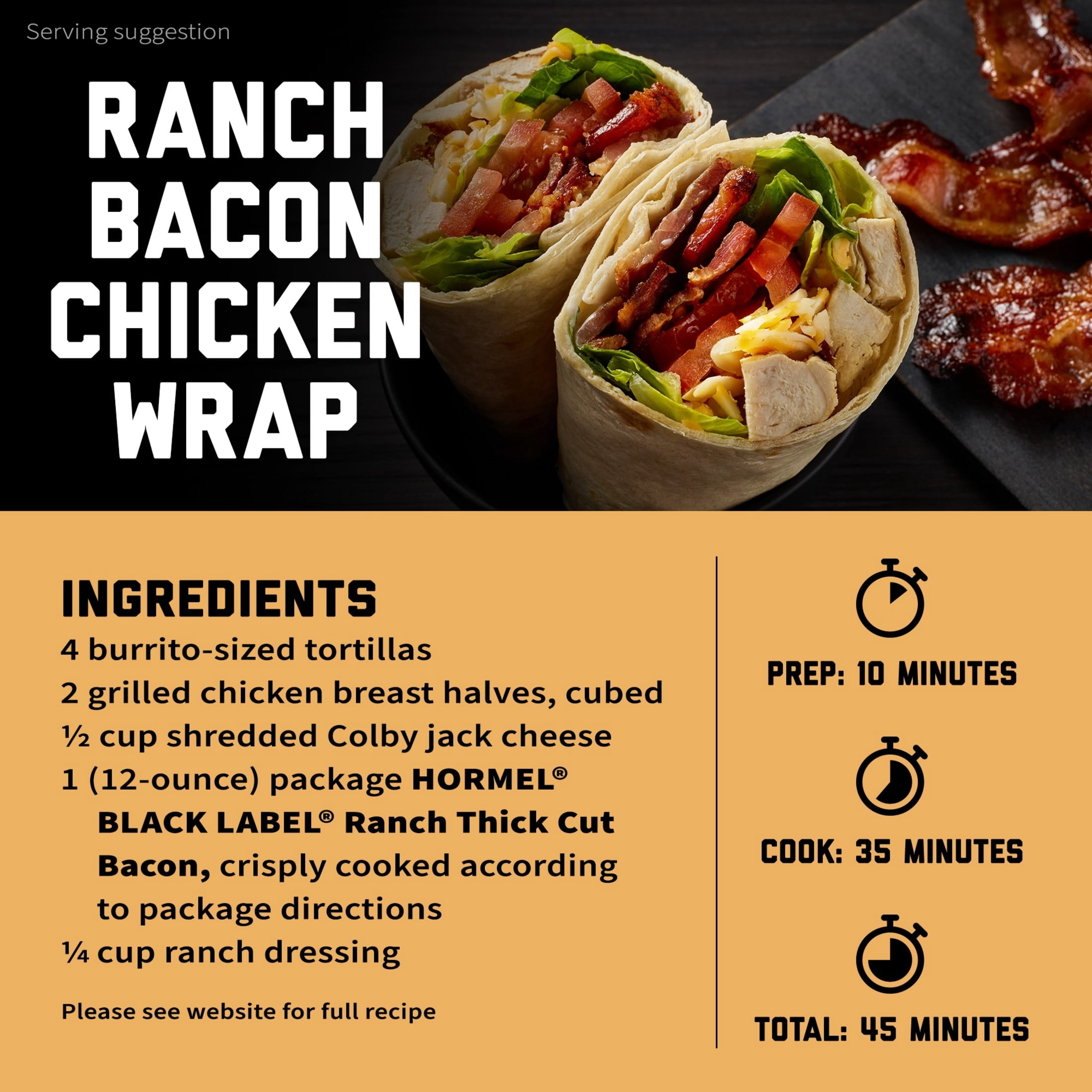 HORMEL BLACK LABEL Bacon, Center Cut, Gluten Free, Refrigerated, 12 oz Plastic Package