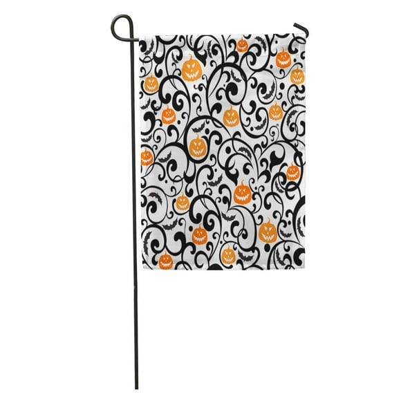 POGLIP Orange Pattern Black Bat Swirl Vintage Fantasy Victorian Autumn Garden Flag Decorative Flag House Banner 12x18 inch