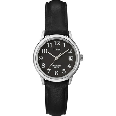Timex Women's Easy Reader Date Black/Silver 25mm Casual Watch, Leather Strap