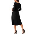 thumbnail image 3 of Vestido midi casual A-line de mujer INSPIRE CHIC 2024 con nudo en la parte delantera, escote en V, mangas 3/4 y bolsillos, negro M, 3 of 5