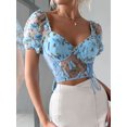 thumbnail image 3 of Yunliwuli Women's Summer Crop Tops Three-dimensional Butterfly Stitched Mesh Short Sleeves V-neck Open Back Shirt, 3 of 8