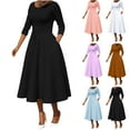 thumbnail image 1 of Gspmoly Robes pour Femmes, Robe à Manches Longues à Col Rond avec Poche de Couleur Unie au Style Élégant pour Femmes, Robe de Cocktail Offres du Jour, 1 of 6