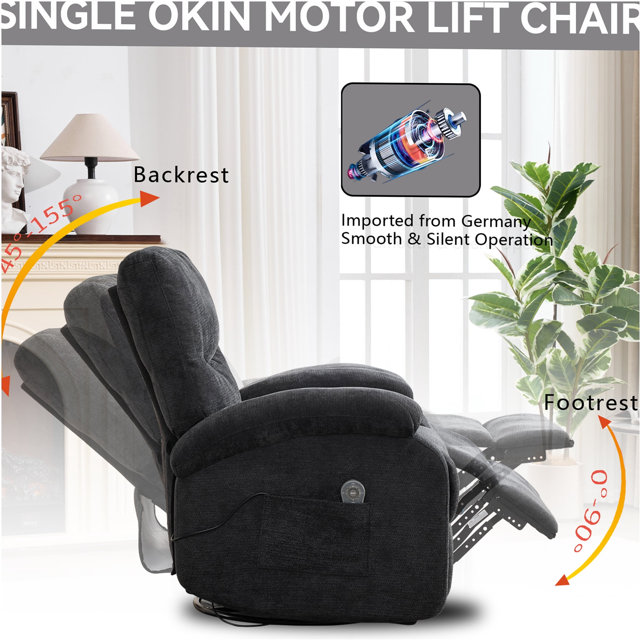 JERFIT Modern Massage Recliner Chair with Heat, 360 Swivel Rocker Lounge Chair for Living Room, Black