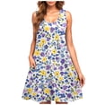 thumbnail image 2 of A-Line Dresses for Women Women's Casual Plus-size Sleeveless Round Neck Short Floral Dress A Yellow XL, 2 of 5