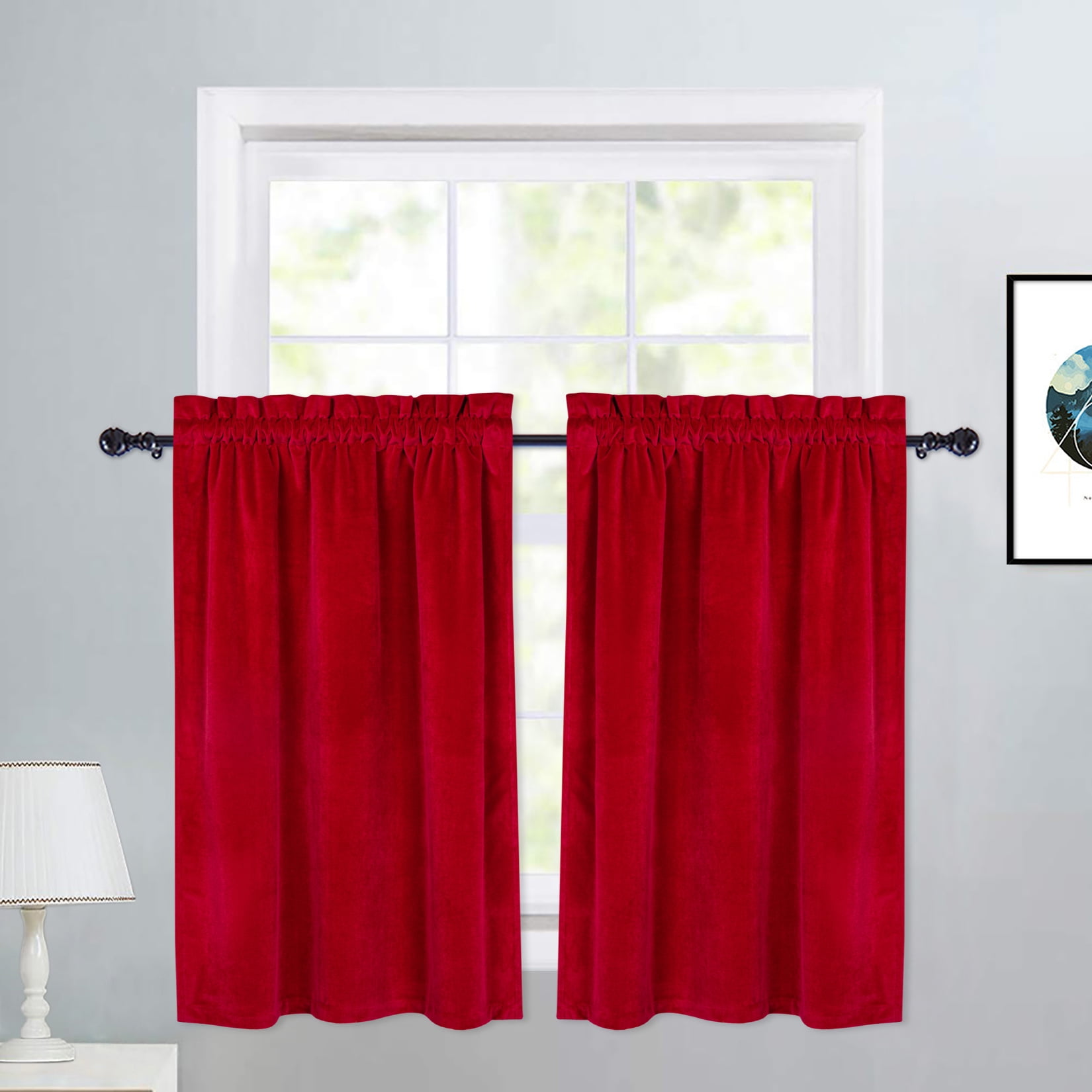 Haperlare Vintage Kitchen Curtains 36 inch Long Elegant Velvet Cafe ...