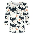 thumbnail image 6 of yoeyez Halloween Shirts for Women 3/4 Length Sleeve Women Shirt Vintage Cute Round Neck Casual Loose Tops White,L, 6 of 7