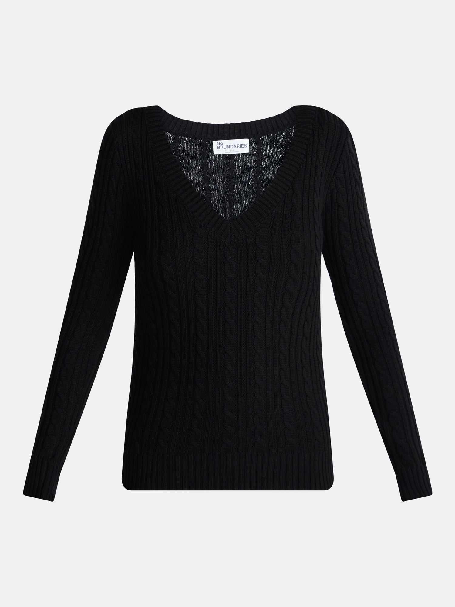 No Boundaries V Neck Cable Sweater, Women's and Women's Plus XXS-4X