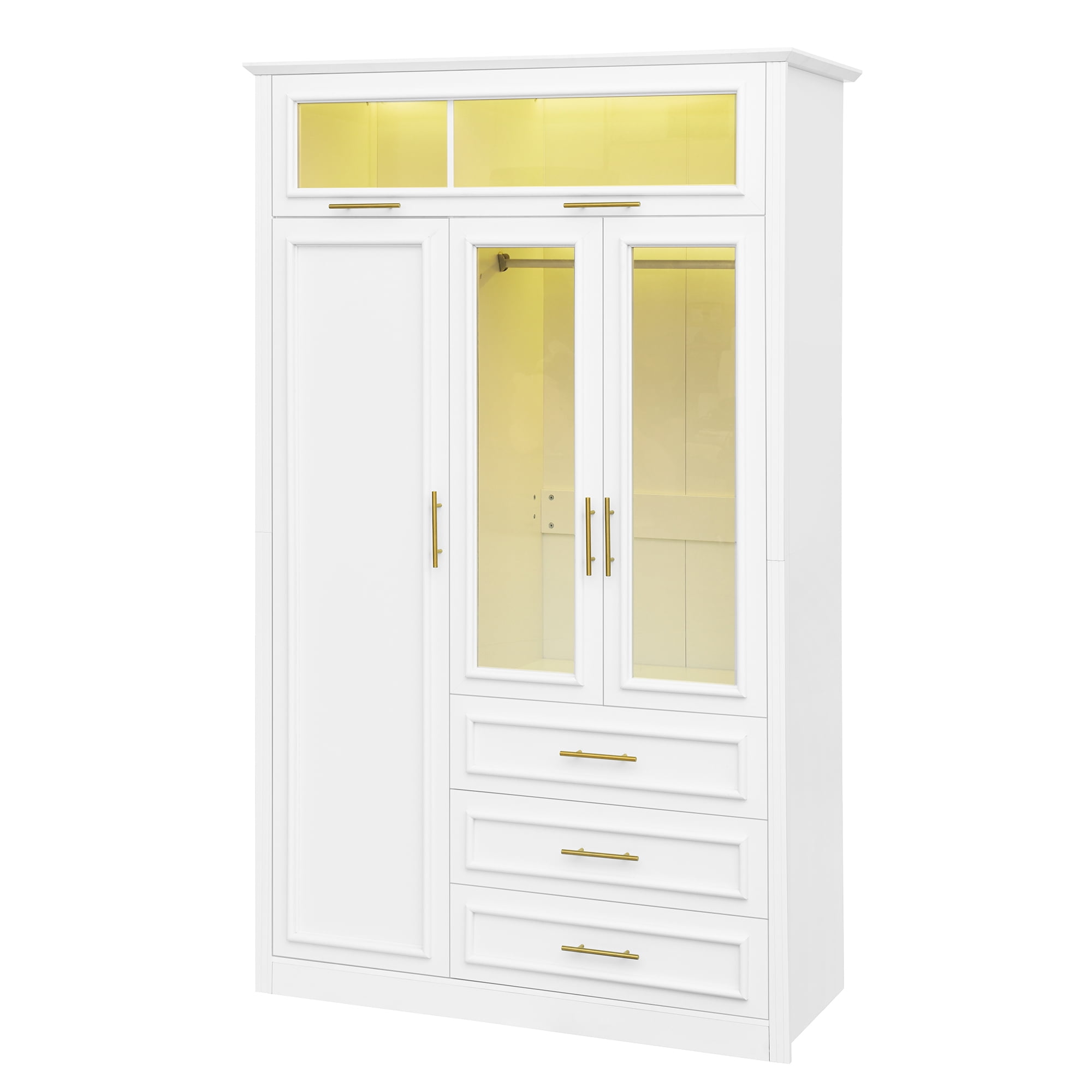 Euroco Modern 6 Door Armoires, Wood Wardrobe with Cabinet and Shelves, White