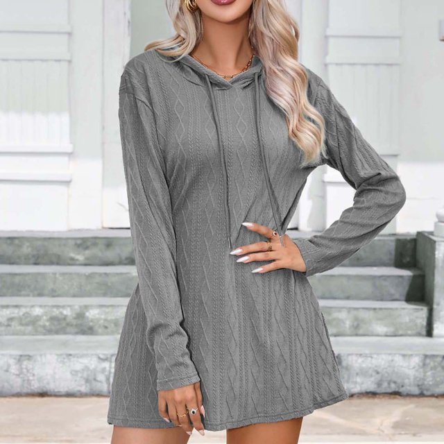 FcBaudy Robe à Capuche, Robes de Printemps pour Femmes, Robes pour Femmes Mode Robe Décontractée à Manches Longues pour Femmes Robe Unie de Sortie Robe à Capuche Robe pour Femme