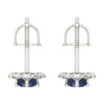 thumbnail image 4 of 1.18 Ct Round Cut Halo Studs Blue Sapphire 18K White Solid Solid Gold Everyday Dainty Earrings Screw Back, 4 of 7