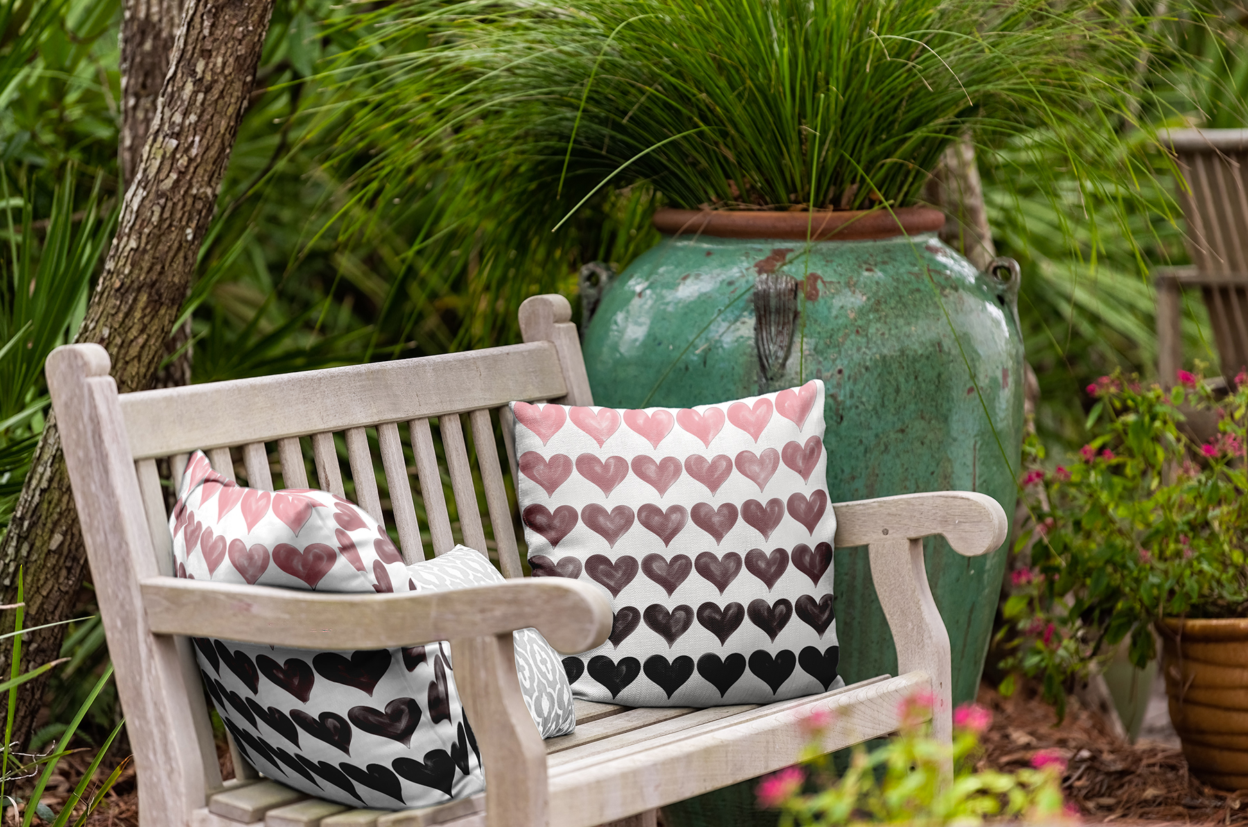 16"x16" Simply Daisy Valentines Colored Hearts Poly Indoor/Outdoor Pillow, Pink-Black Qty 1