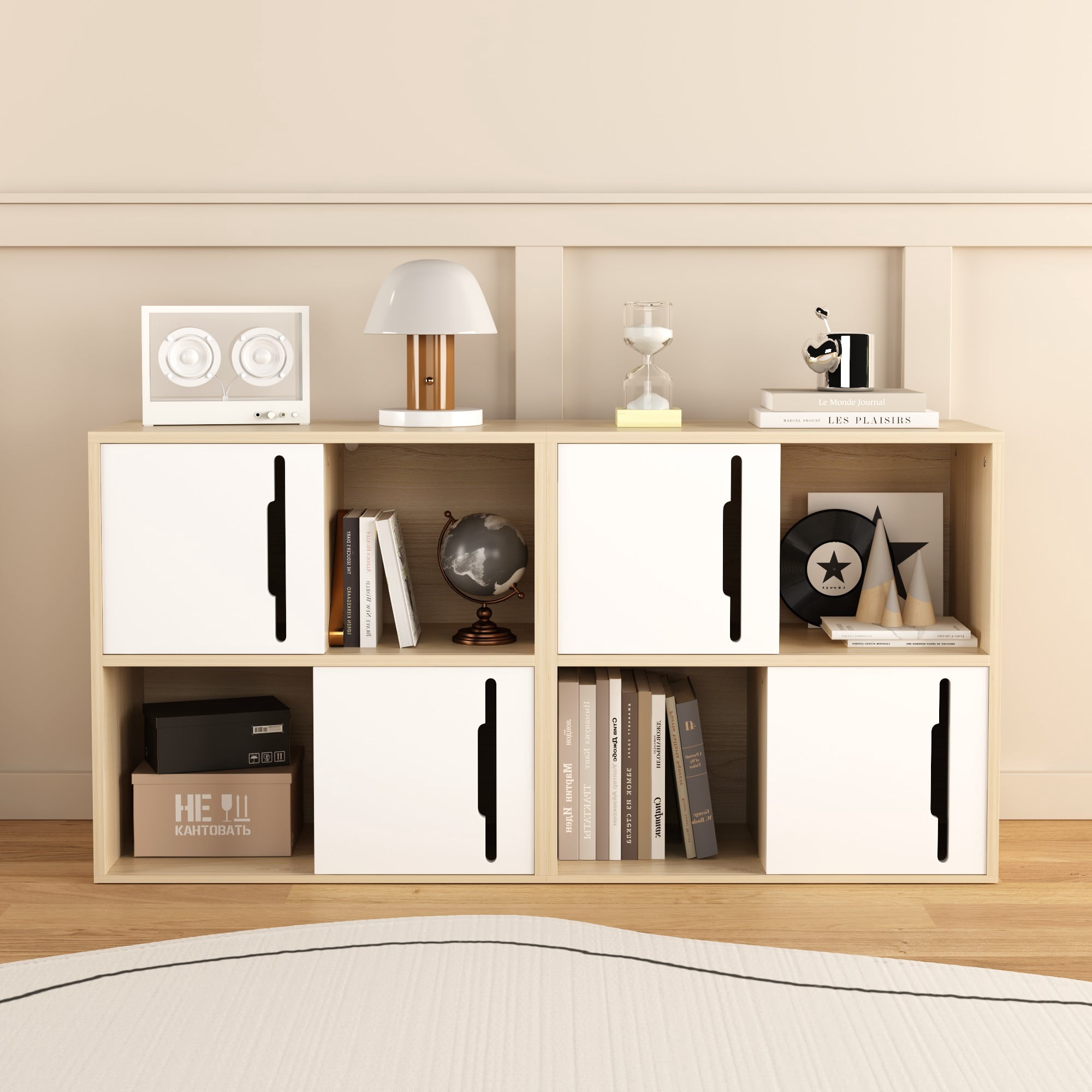 4 Cube Storage Organizer,Modern Wooden Storage Cabinet with Sliding Doors,for Living Room,Bedroom,White