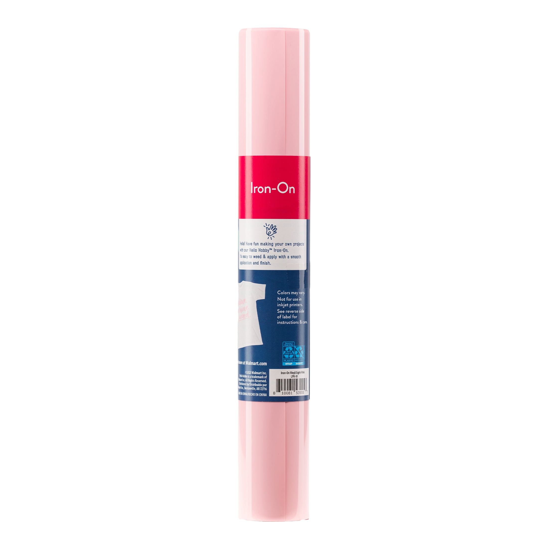 Hello Hobby 12" x 2' Light Pink Iron-On Craft Vinyl Roll