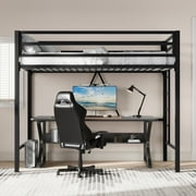 SHA CERLIN Black Twin Size Metal Loft Bed with Removable Ladder & Safety Guard