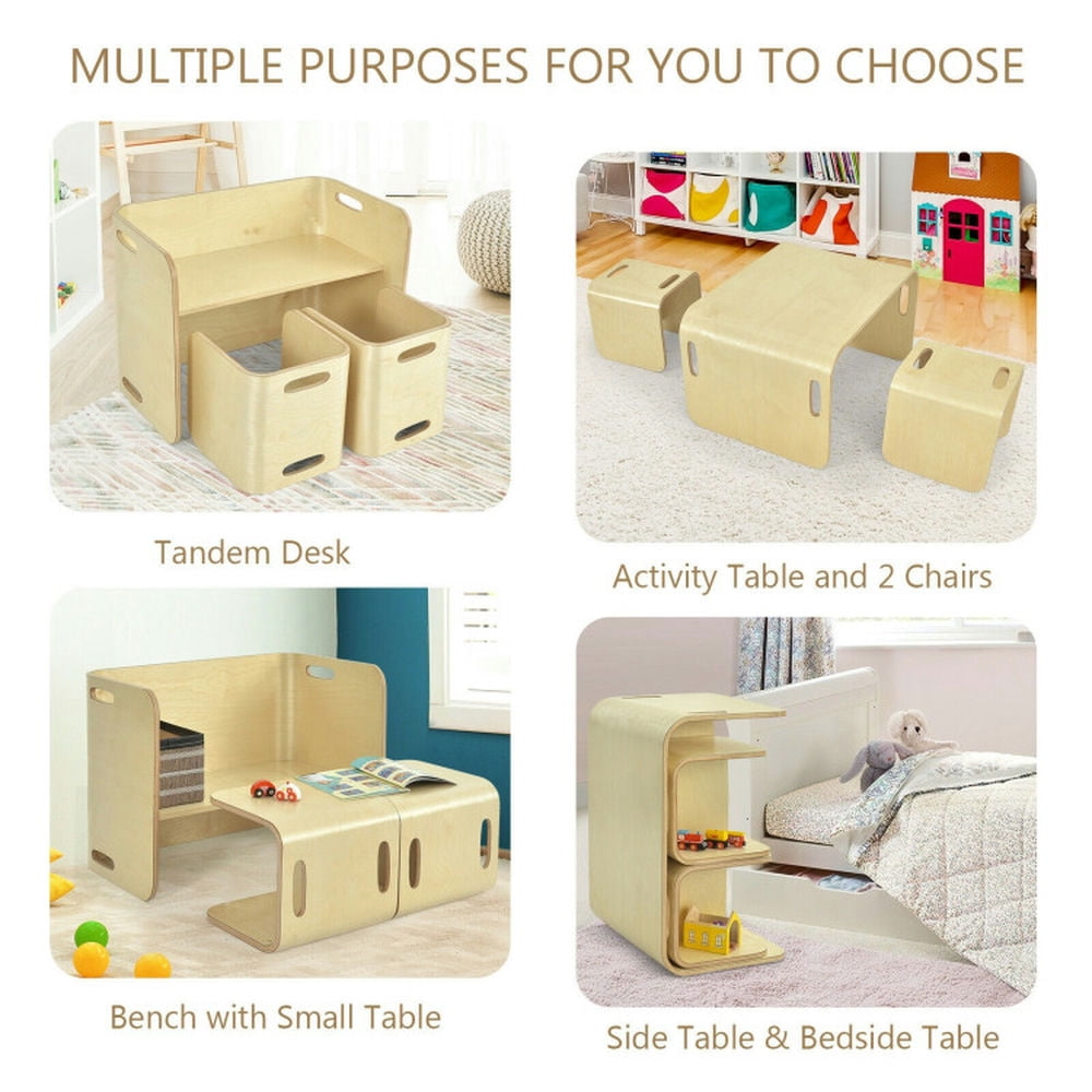 Spaco 3 Pieces Kids Wooden Table and Chair Set , Toddler Table and Chair Set for Arts & Crafts, Snack Time, Homeschooling, Homework