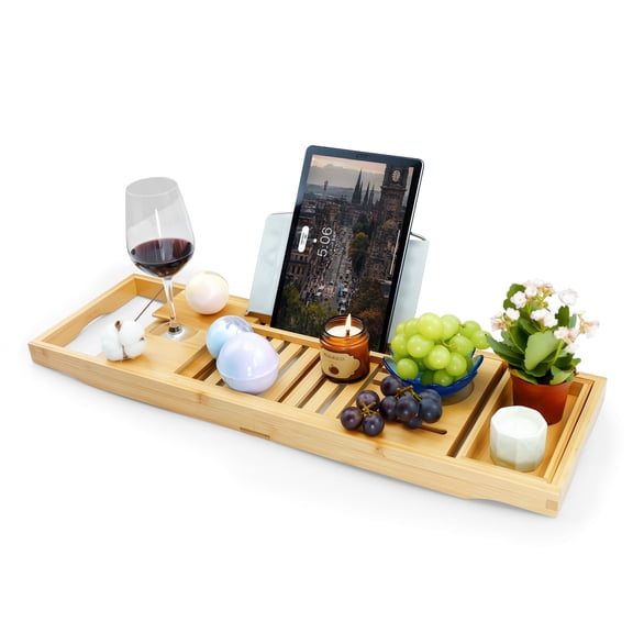 LA BELLEFEE Wooden Bathtub Tray Holder Bathtub Side Shelf Bathroom Storage Rack Bath Accessories for New Home & Mothers, Birthday Gifts for Mom