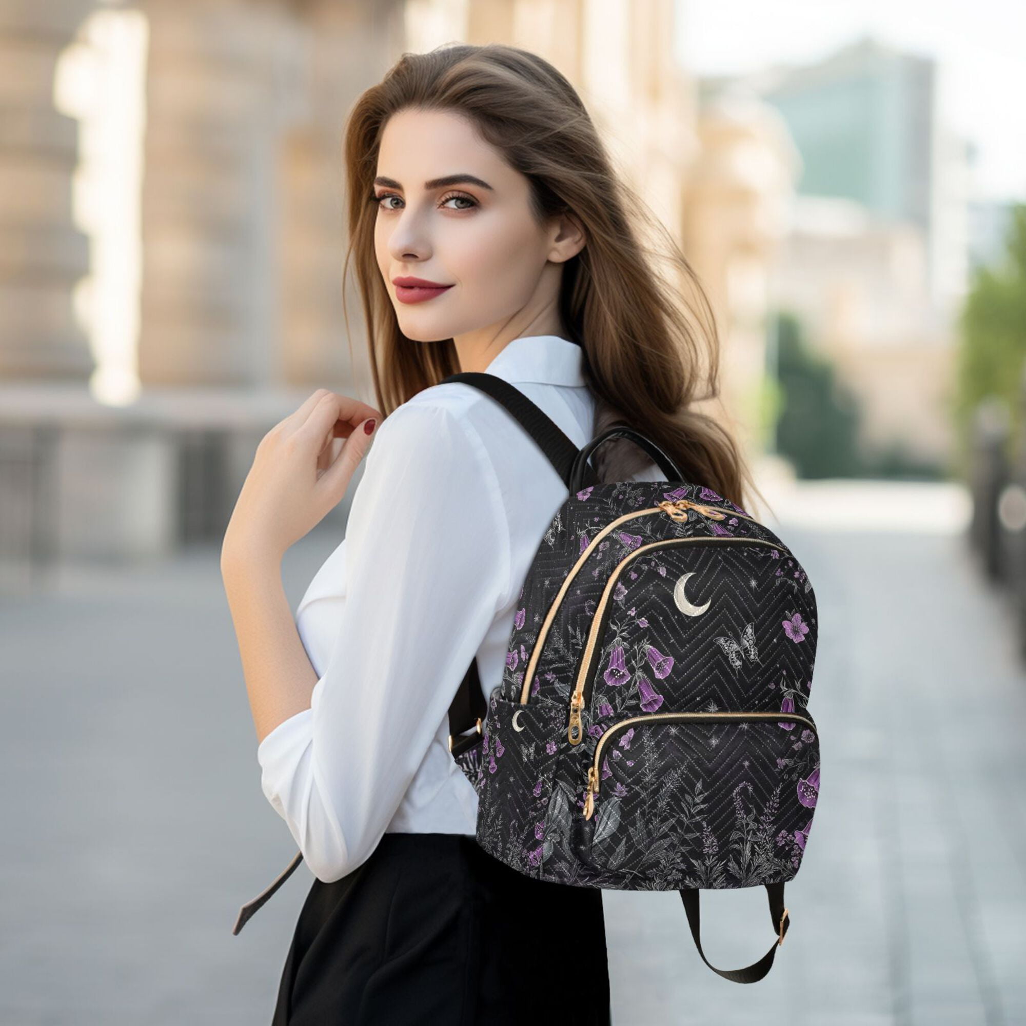 FORMRS Mini Backpack Purse for Women Travel Daypack Casual Shoulder Bag, Gothic Floral Print