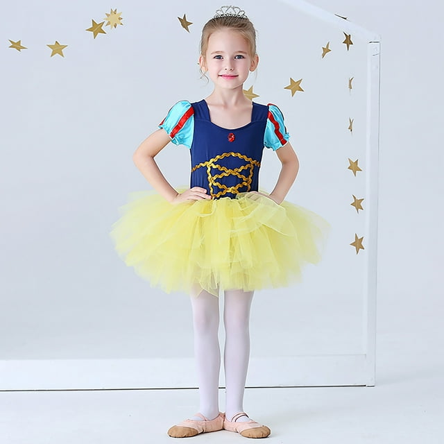 Justaucorps pour Filles, Danse Ballet, Robe Tutu à Jupe, Manches Courtes, Tenue de Danse, Snow White Robe de Princesse