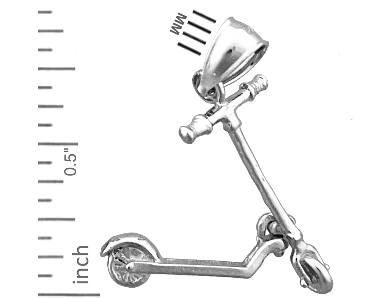 Rhodium Plated 925 Sterling Silver 3D Scooter Moveable Charm