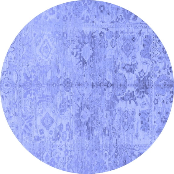 Ahgly Company Machine Washable Indoor Round Oriental Blue Traditional Area Rugs, 4' Round