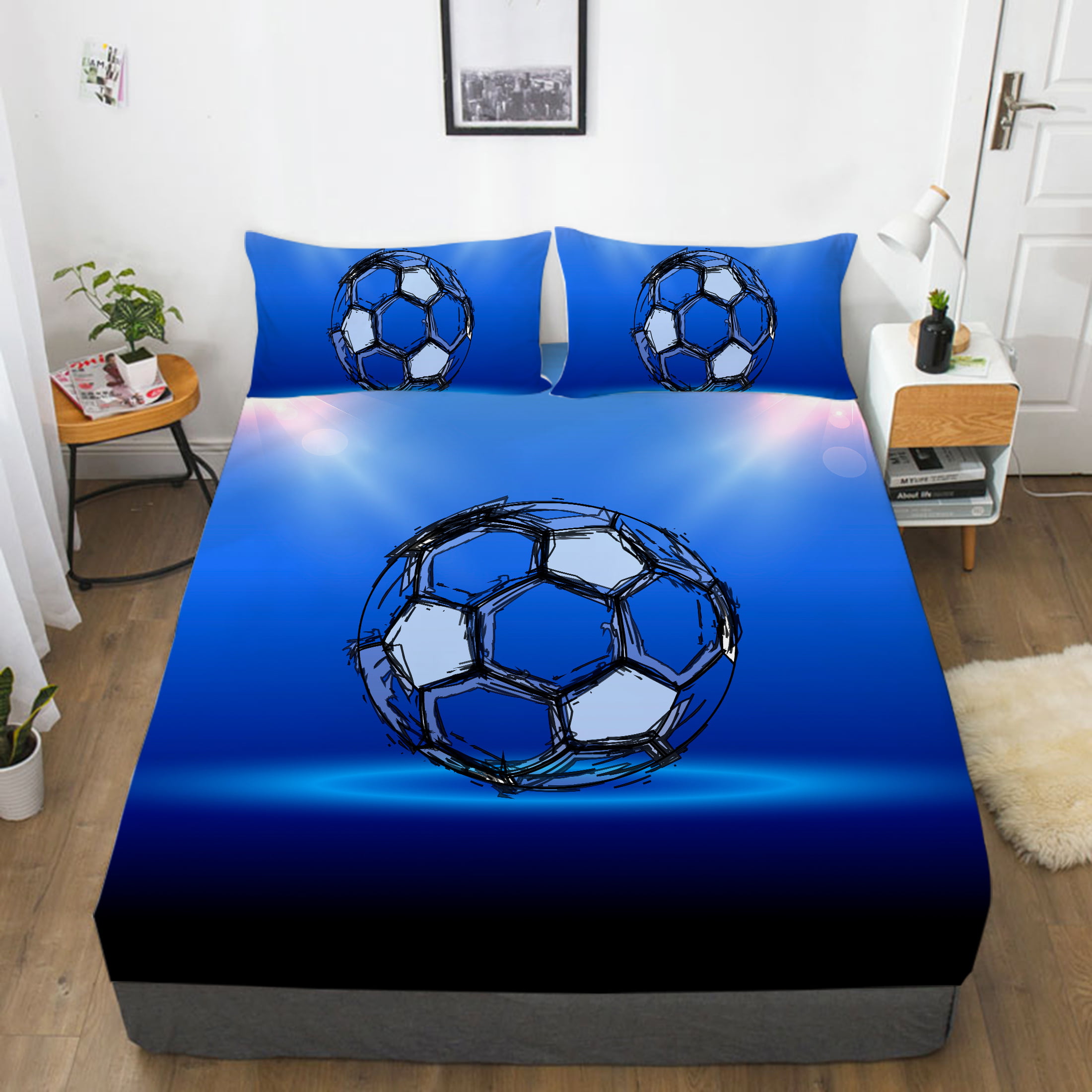 Cartoon Bedsheet Football Bed Cover 3D Sport Fitted Sheet Home ...