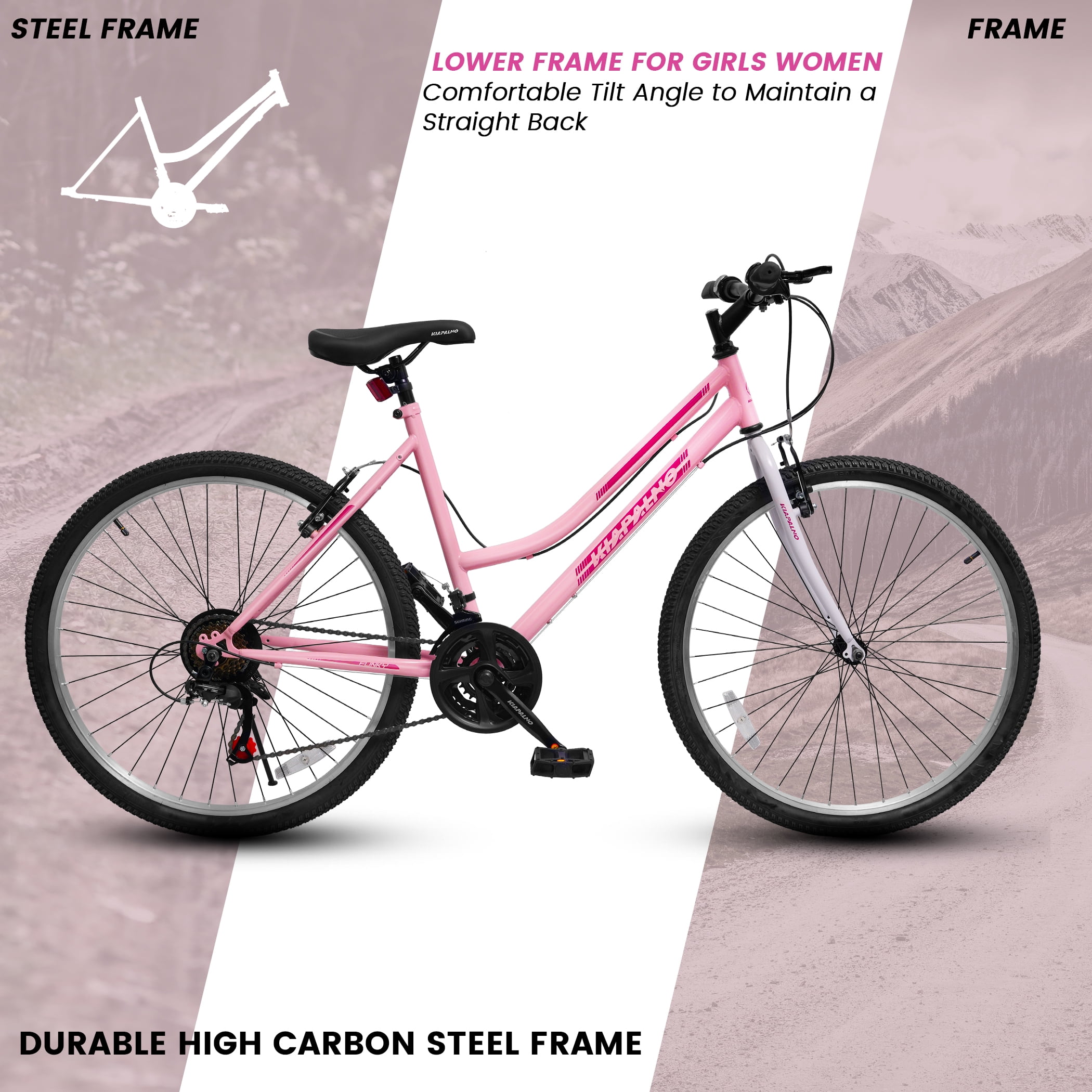 24 Inch Mountain Bike for Girls Women, 21 Speed Mountain Bicycle with V-Brake and Carbon Steel Frame, Female Commuting City Bike to School Work, Pink