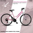 thumbnail image 6 of 24 Inch Mountain Bike for Girls Women, 21 Speed Mountain Bicycle with V-Brake and Carbon Steel Frame, Female Commuting City Bike to School Work, Pink, 6 of 12
