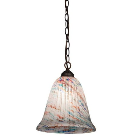 

10.5 in. Peacock Pate-De-Verre Pendant Mahogany Bronze