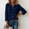 thumbnail image 4 of Craaazy Women's Casual V-Neck Blouse, Solid Color Long Sleeve Button Down Shirt, Loose Fit Comfy Tops for Daily Wear Gifts, 4 of 9