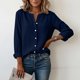 thumbnail image 4 of Craaazy Women's Casual V-Neck Blouse, Solid Color Long Sleeve Button Down Shirt, Loose Fit Comfy Tops for Daily Wear Gifts, 4 of 9