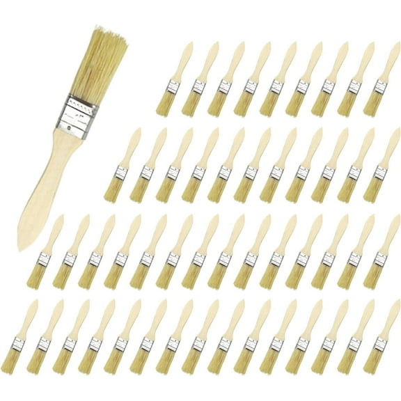 Paint Brush Set,50Pack 1 inch Paint Brushes Flat Natural Bristle Disposable Paint Brushes with Wood Handle for Paint,Stains, Varnishes, Glues, and Gesso