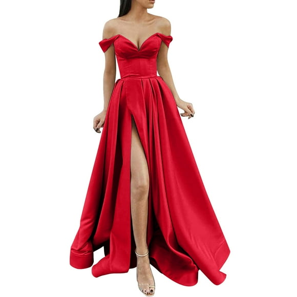 DondPO Wedding Guest Dresses for Women Plus Size Dresses Ladies Long Women Elegant Long Dresses Crisn Satin Spaghetti Party Prom Dress Wedding Evening Party Dress Maxi Dress Prom Dress Red Dress XL