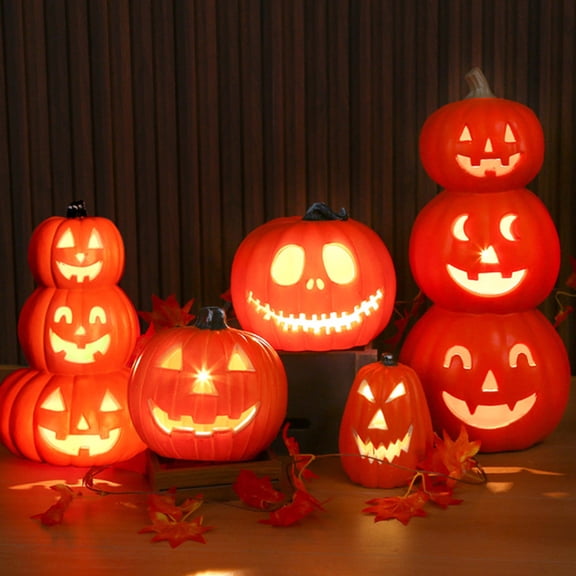 Dserhfy Halloween Pumpkin Lamp Spooky Light Up Pumpkin Figurine Glowing Decorative Pumpkin with LED Light for Haunted House Halloween Home Garden Decor