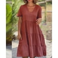 thumbnail image 5 of Vestido de verano para mujer, con escote en V, informal, holgado, de color liso, con falda grande, 5 of 5