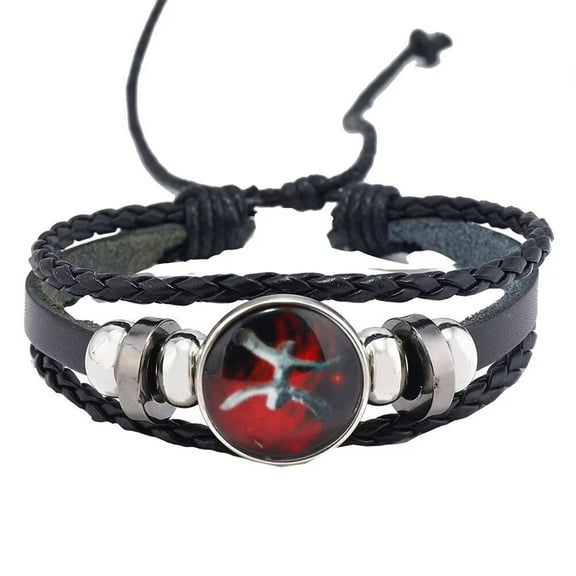 PAMTIER Men's Women's Retro PU Leather Simple 12 Constellation Zodiac Signs Braided Adjustable Bracelet Pisces